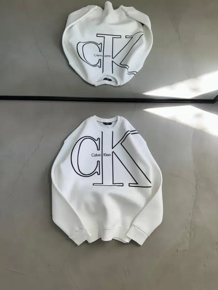CK Baskılı Üç İplik Sweatshirt – Beyaz - Görsel 1