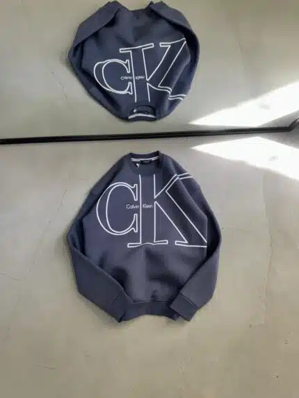 CK Baskılı Üç İplik Sweatshirt – Füme