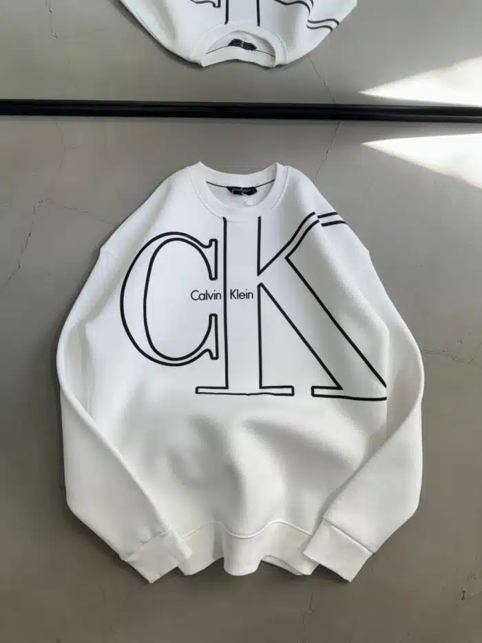 CK Baskılı Üç İplik Sweatshirt – Beyaz - Görsel 3