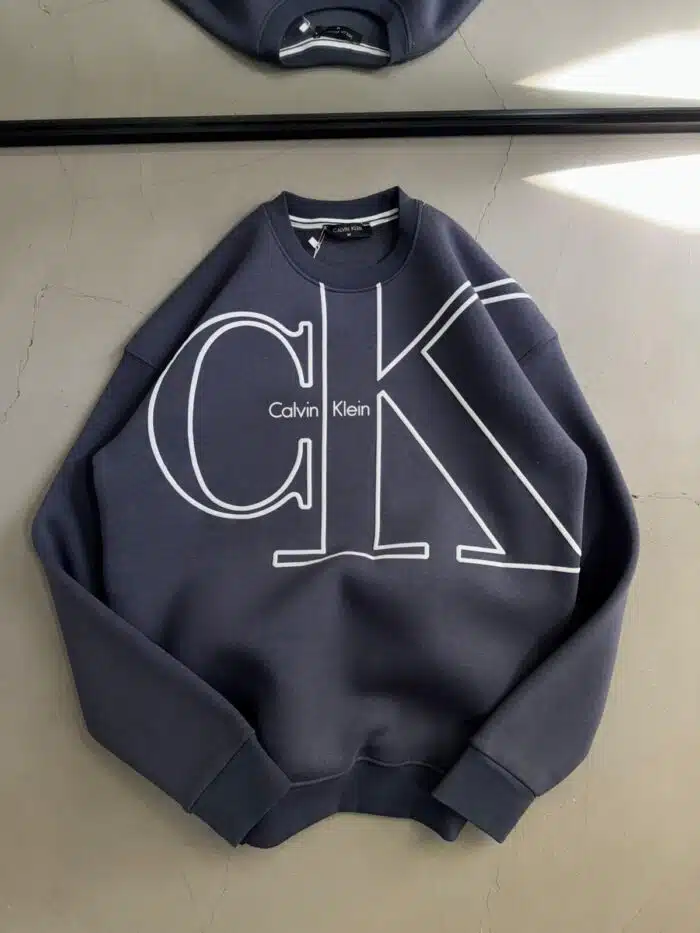 CK Baskılı Üç İplik Sweatshirt – Füme - Görsel 3
