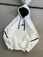 AD Enjeksiyon Baskı Kol Detaylı Kapşonlu Sweatshirt – Beyaz - Görsel 3