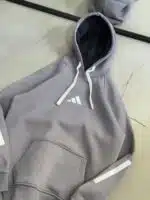 AD Enjeksiyon Baskı Kol Detaylı Kapşonlu Sweatshirt – Gri - Görsel 3
