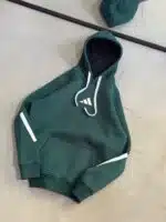 AD Enjeksiyon Baskı Kol Detaylı Kapşonlu Sweatshirt – Yeşil - Görsel 3