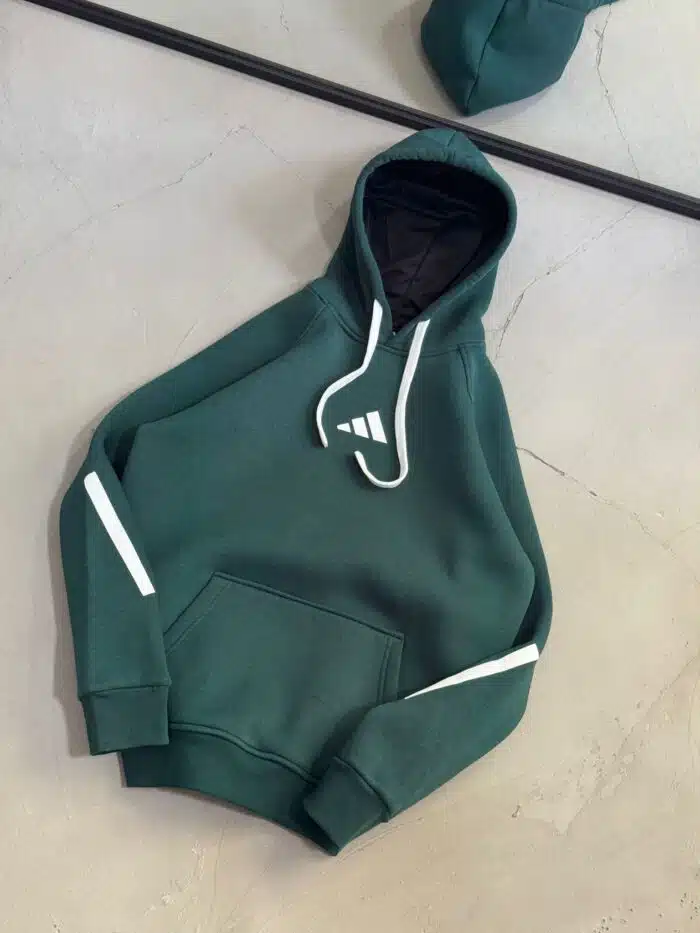 AD Enjeksiyon Baskı Kol Detaylı Kapşonlu Sweatshirt – Yeşil - Görsel 3