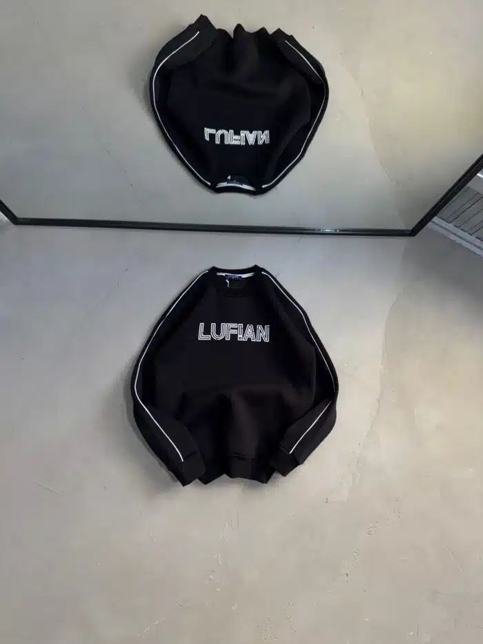 LFN Enjeksiyon Baskı Üç İplik Şeritli Sweatshirt – Siyah - Görsel 1