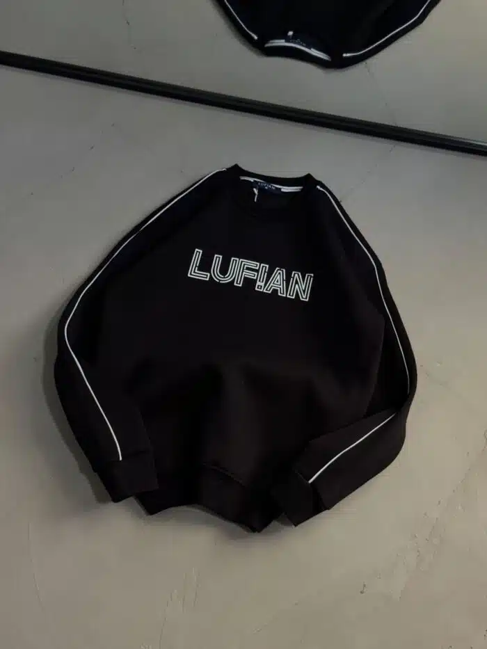 LFN Enjeksiyon Baskı Üç İplik Şeritli Sweatshirt – Siyah - Görsel 3