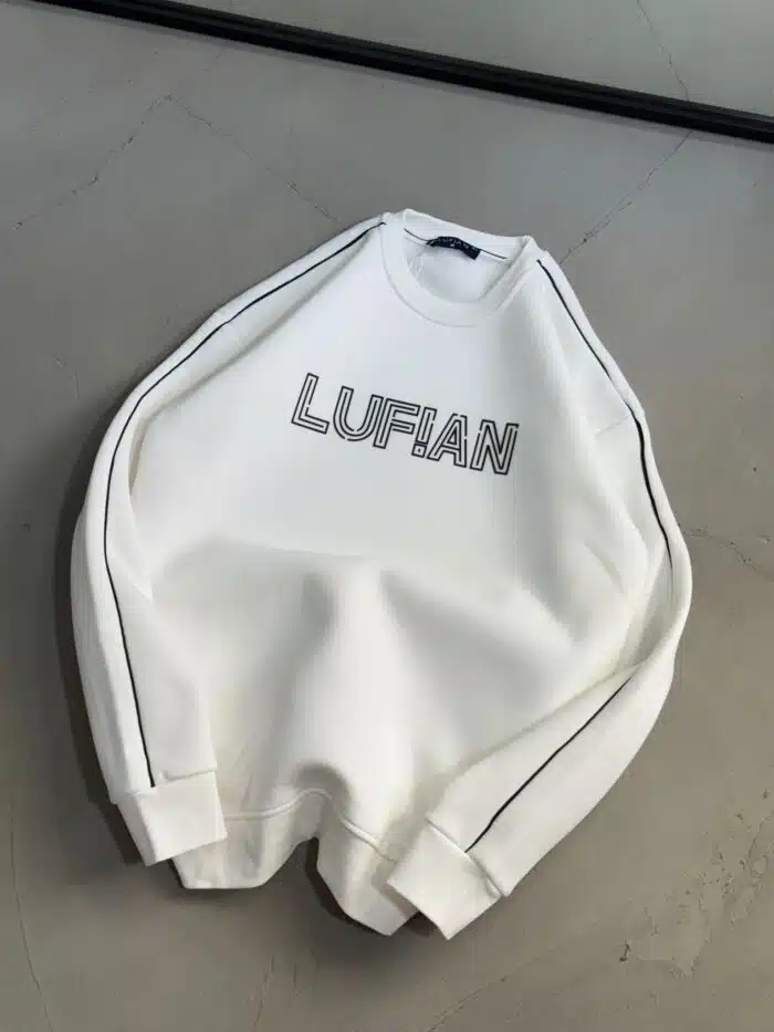 LFN Enjeksiyon Baskı Üç İplik Şeritli Sweatshirt – Beyaz - Görsel 3