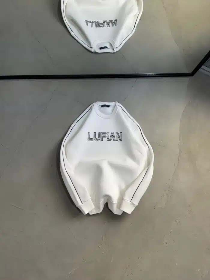 LFN Enjeksiyon Baskı Üç İplik Şeritli Sweatshirt – Beyaz - Görsel 1