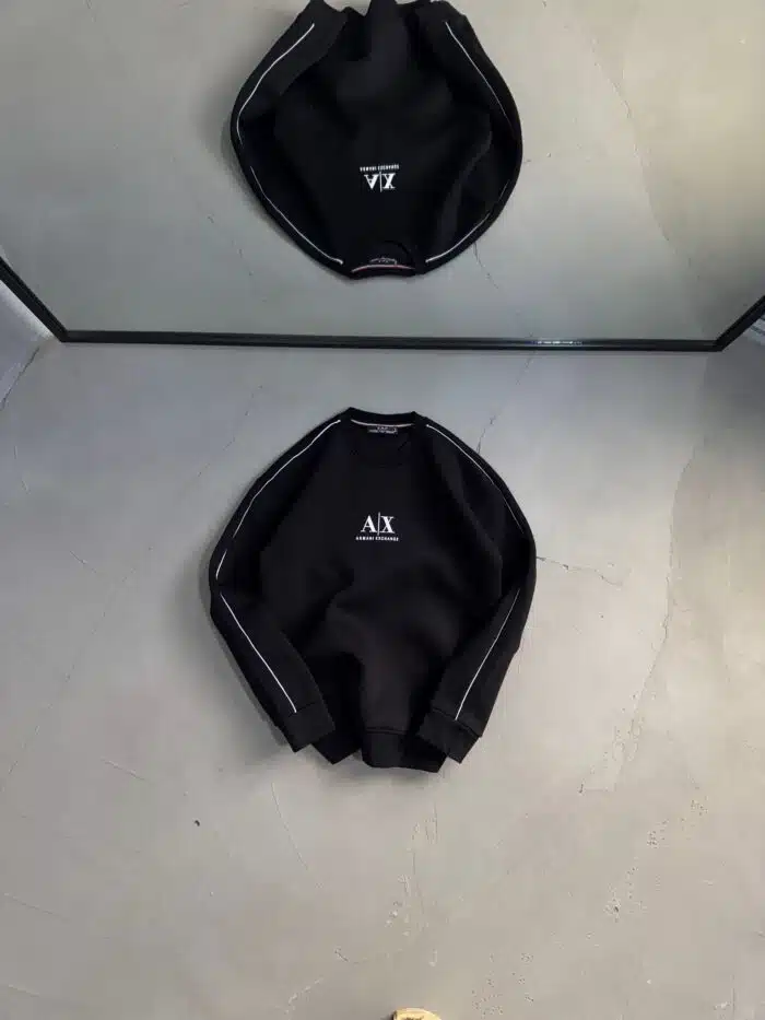 AX Enjeksiyon Baskı Üç İplik Sweatshirt – Siyah - Görsel 1