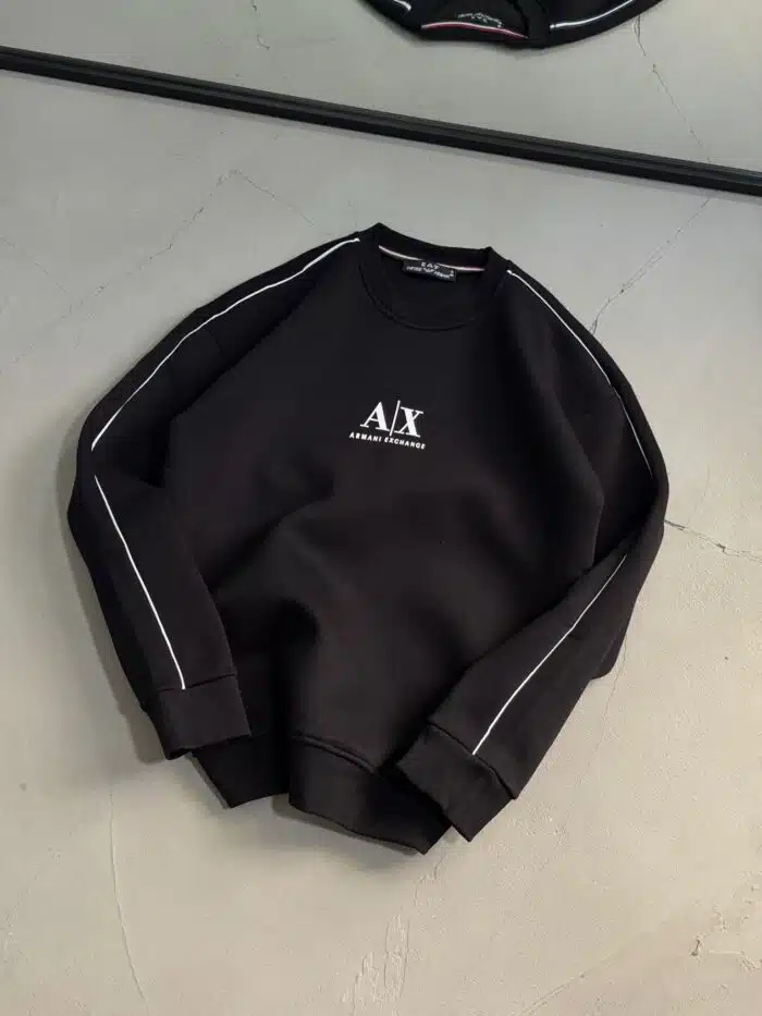 AX Enjeksiyon Baskı Üç İplik Sweatshirt – Siyah - Görsel 3