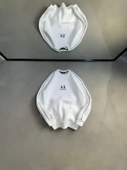 AX Enjeksiyon Baskı Üç İplik Sweatshirt – Beyaz