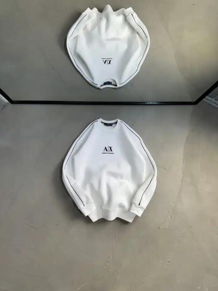AX Enjeksiyon Baskı Üç İplik Sweatshirt – Beyaz - Görsel 1