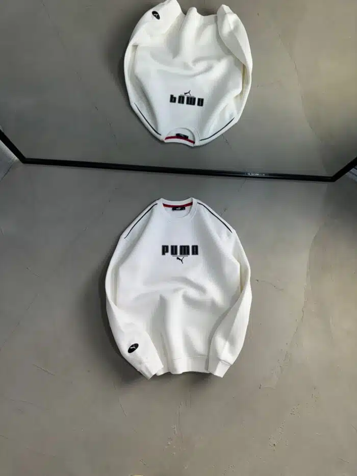 PM Enjeksiyon Baskı Üç İplik Sweatshirt – Beyaz - Görsel 1