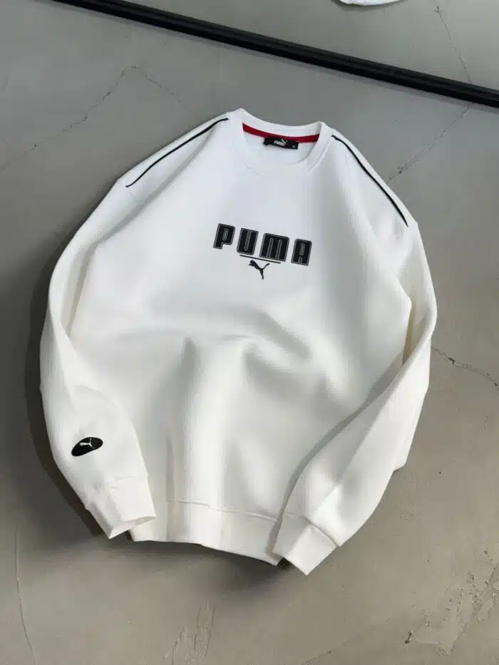 PM Enjeksiyon Baskı Üç İplik Sweatshirt – Beyaz - Görsel 3