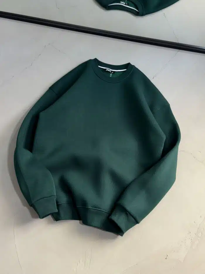 Düz Basic Üç İplik Sweatshirt - Haki - Görsel 3