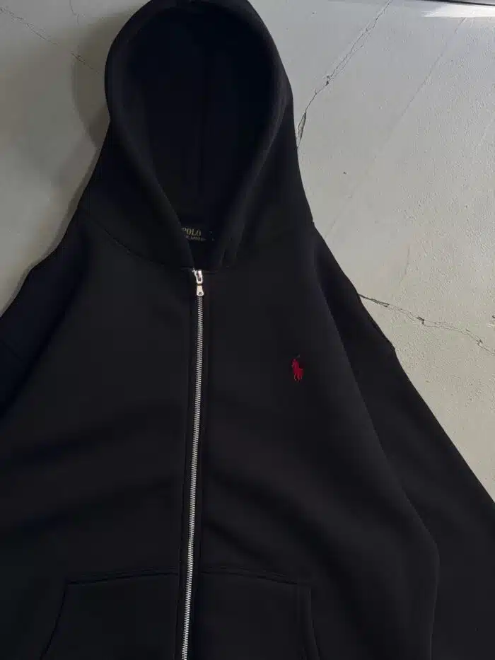 RL Nakışlı 3 İplik Kapşonlu Hoodie - Siyah - Görsel 5