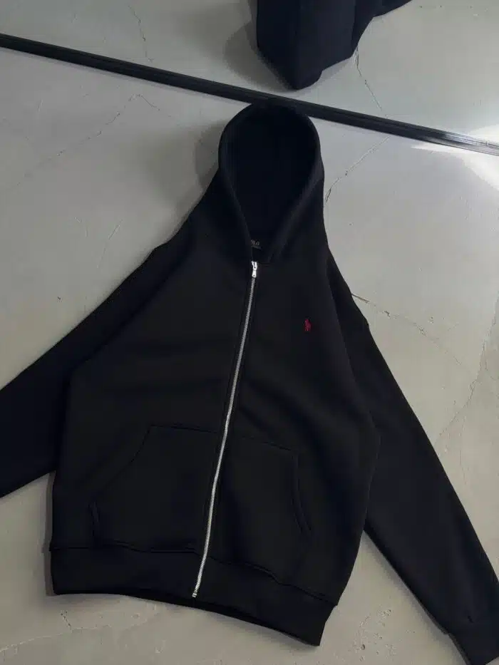 RL Nakışlı 3 İplik Kapşonlu Hoodie - Siyah - Görsel 3