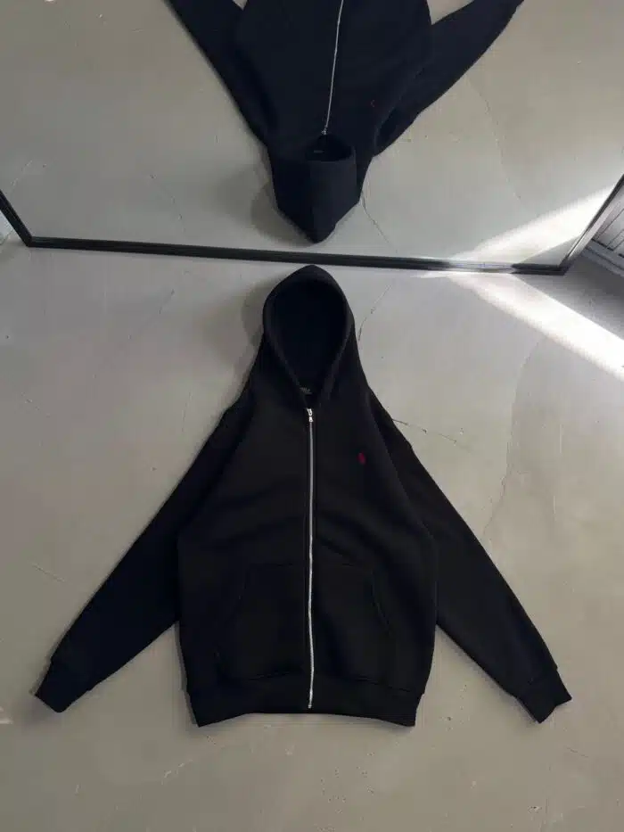 RL Nakışlı 3 İplik Kapşonlu Hoodie - Siyah - Görsel 4