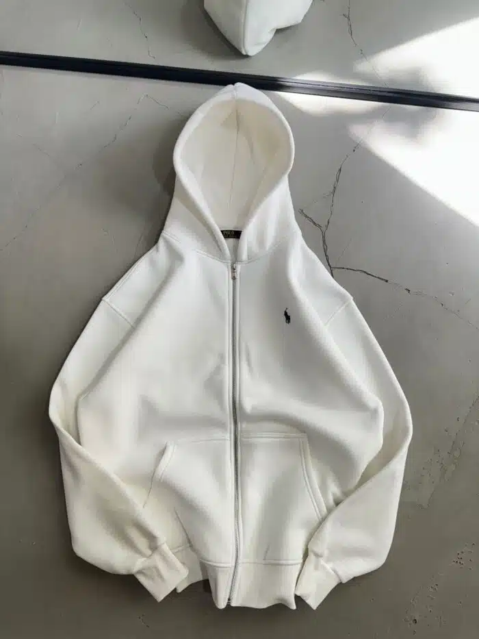 RL Nakışlı 3 İplik Kapşonlu Hoodie - Beyaz - Görsel 3