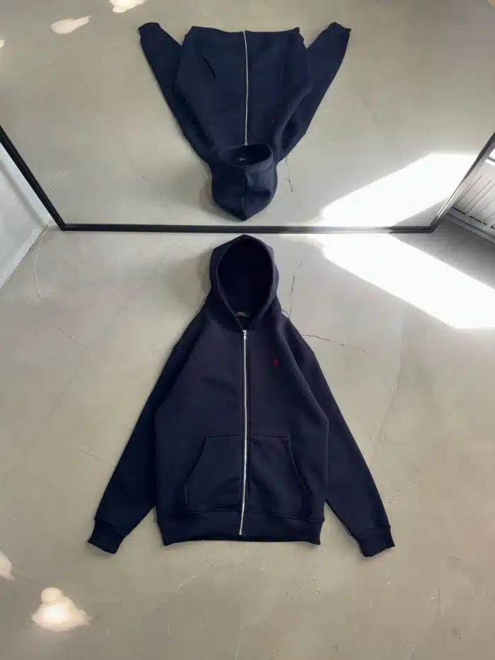 RL Nakışlı 3 İplik Kapşonlu Hoodie - Lacivert - Görsel 4