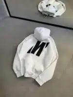 M Sırt Baskılı Kapşonlu Sweatshirt – Beyaz / Siyah - Görsel 3