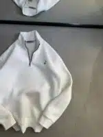 BC Nakışlı Üç İplik Yarım Fermuarlı Sweatshirt – Beyaz - Görsel 3