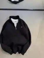 BC Nakışlı Üç İplik Yarım Fermuarlı Sweatshirt – Siyah - Görsel 3