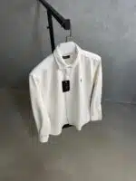 RL Nakışlı Kadife %100 Pamuk Gömlek - Beyaz - Görsel 3