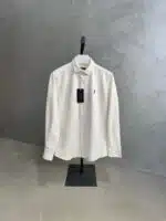 RL Nakışlı Kadife %100 Pamuk Gömlek - Beyaz