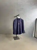 RL Nakışlı Kadife %100 Pamuk Gömlek - Lacivert - Görsel 3