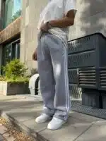 ‘AD’ 3 Şeritli Lastikli Stoper Paça Baggy Eşofman – Gri