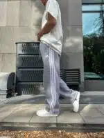 ‘AD’ 3 Şeritli Lastikli Stoper Paça Baggy Eşofman – Gri - Görsel 3