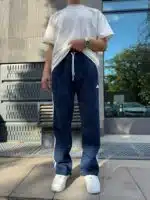 ‘AD’ 3 Şeritli Lastikli Stoper Paça Baggy Eşofman – İndigo - Görsel 3