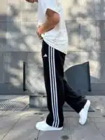 ‘AD’ 3 Şeritli Lastikli Stoper Paça Baggy Eşofman – Siyah - Görsel 3