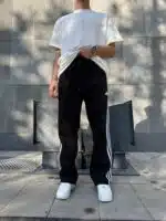 ‘AD’ 3 Şeritli Lastikli Stoper Paça Baggy Eşofman – Siyah - Görsel 4