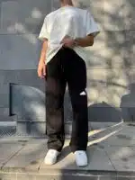 'AD' Büyük Baskılı Lastikli Stoper Paça Baggy Eşofman - Siyah - Görsel 7