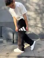 'AD' Büyük Baskılı Lastikli Stoper Paça Baggy Eşofman - Siyah - Görsel 6