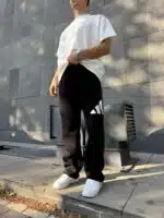 'AD' Büyük Baskılı Lastikli Stoper Paça Baggy Eşofman - Siyah - Görsel 5