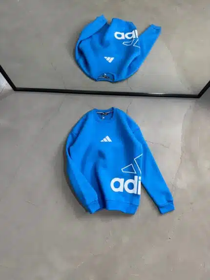 AD Yan Baskılı Üç İplik Sweatshirt – Mavi