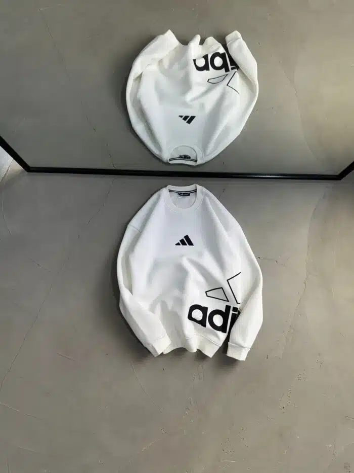 AD Yan Baskılı Üç İplik Sweatshirt – Beyaz - Görsel 1