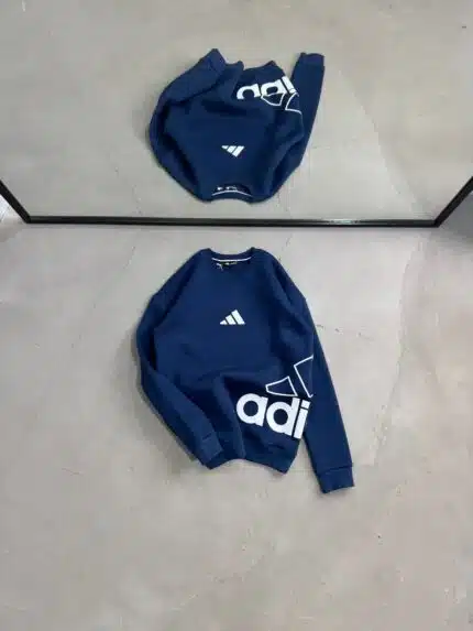 AD Yan Baskılı Üç İplik Sweatshirt – Lacivert