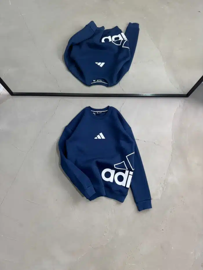 AD Yan Baskılı Üç İplik Sweatshirt – Lacivert - Görsel 1