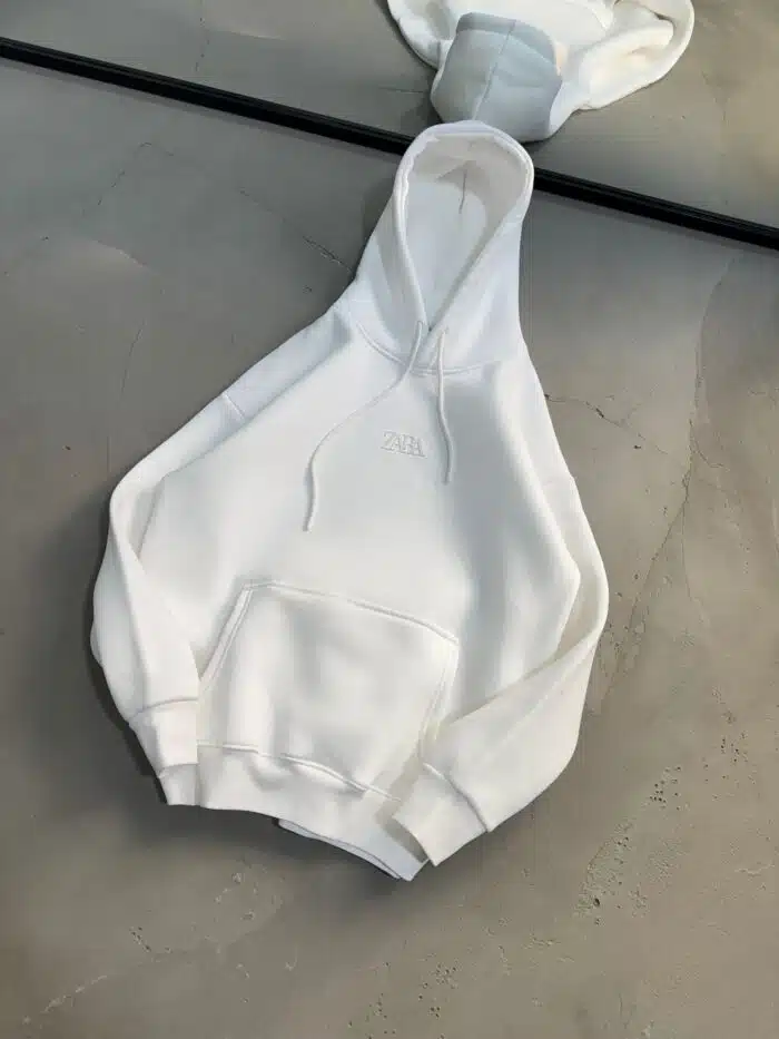 ZR Baskılı Kapşonlu Sweatshirt – Beyaz - Görsel 3
