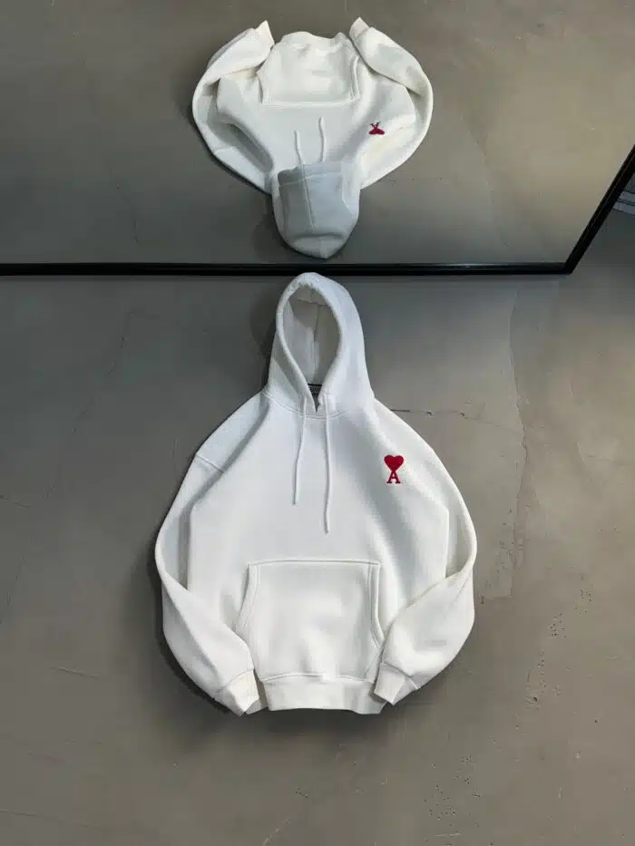 A Nakışlı Kapşonlu Sweatshirt – Beyaz - Görsel 1