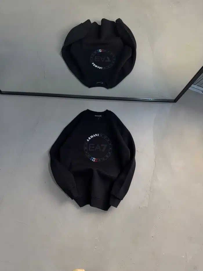 Ea7 Enjeksiyon Baskı Üç İplik Sweatshirt – Siyah - Görsel 1