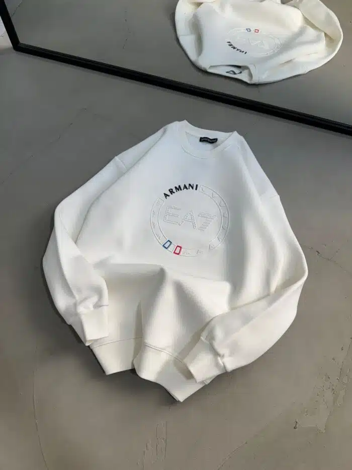 Ea7 Enjeksiyon Baskı Üç İplik Sweatshirt – Beyaz - Görsel 3