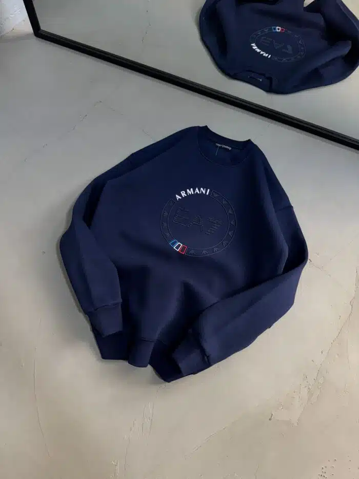 Ea7 Enjeksiyon Baskı Üç İplik Sweatshirt – Lacivert - Görsel 3