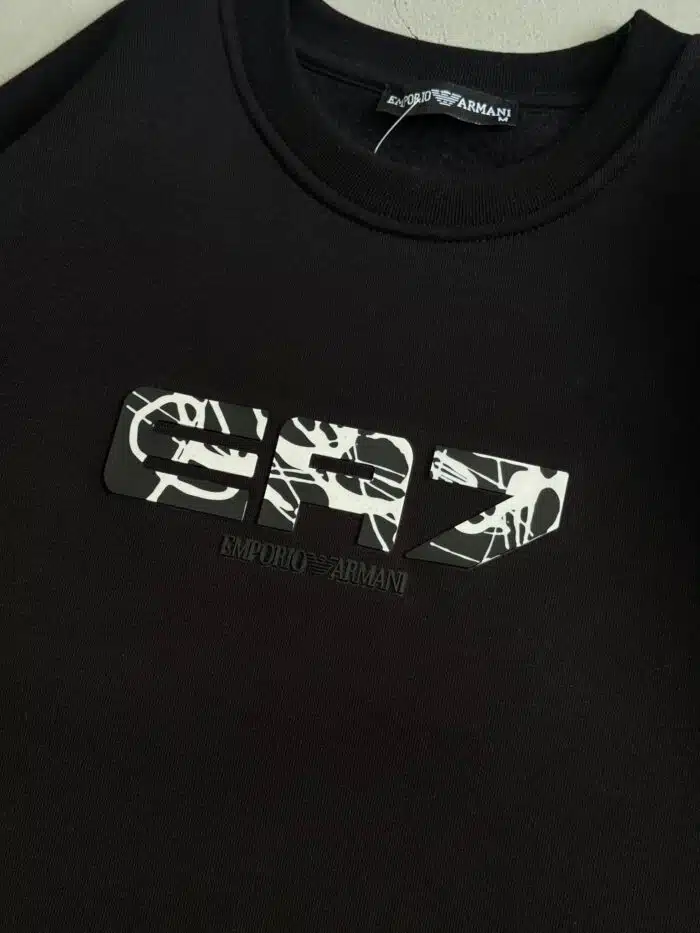 Ea7 Enjeksiyon Baskı Üç İplik Sweatshirt – Siyah - Görsel 3