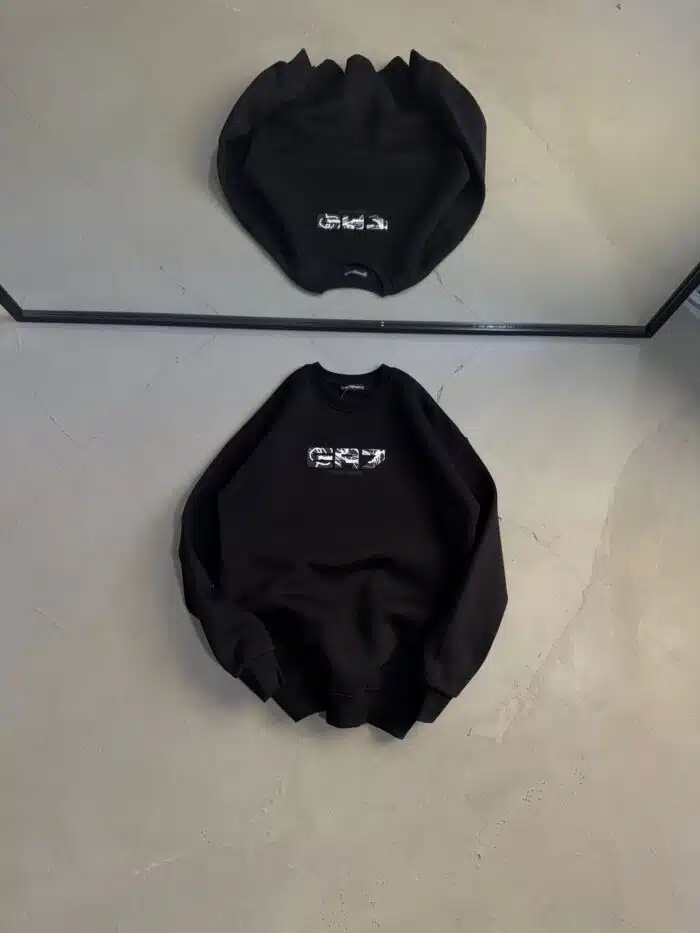 Ea7 Enjeksiyon Baskı Üç İplik Sweatshirt – Siyah - Görsel 1