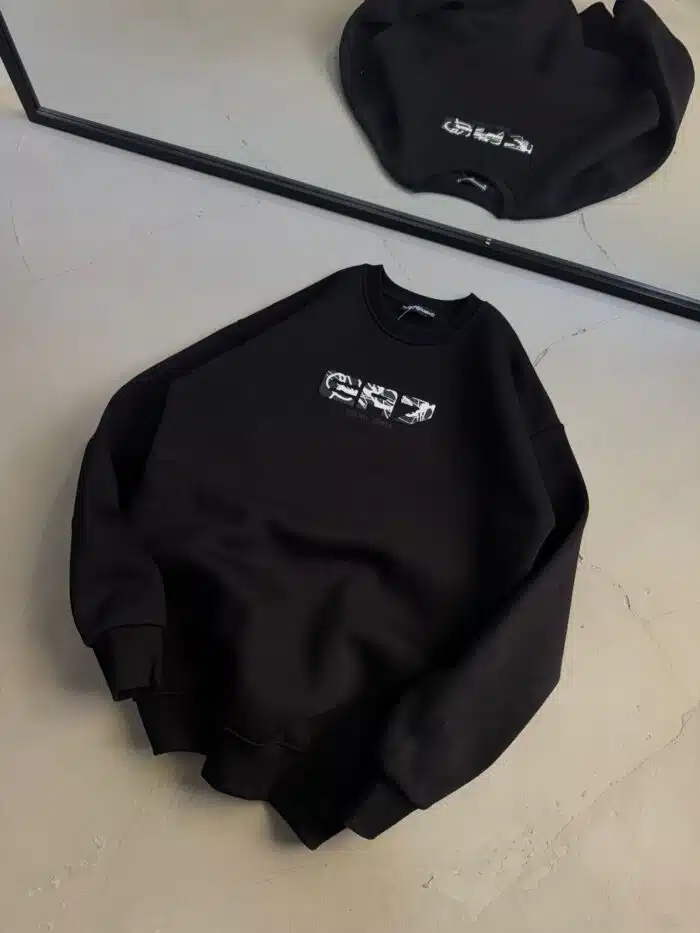 Ea7 Enjeksiyon Baskı Üç İplik Sweatshirt – Siyah - Görsel 4